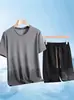 Conjunto de Camiseta de Manga Curta de Seda de Gelo Masculino Verão Esportes Secagem Rápida Bola Fitness Tendência Camiseta Esportiva de Meia Manga Corrida