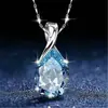 Colar Pingente Topázio Azul Cristalino Estilo Coreano Design de Nicho Ins Corrente Clavícula Pingente de Diamante Azul para Aniversário da Namorada