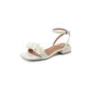Sandalias de Verano 2022 Nuevas para Mujer, de Cuero Genuino, con Flor de Rosa de Seda Suave, Tacón Bajo Cuadrado, Punta Abierta, con Tira