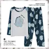 Pijama Desenho Animado Adolescente Masculino Dinossauro Fofo Confortável Algodão Fino Imitação Gola Redonda Manga Longa Roupa de Casa Traje para Usar Fora