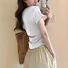 Camiseta Corta de Manga Corta Ajustada sin Espalda de Moda para Mujer, Estilo Coreano de Verano, Top Favorecedor sin Espalda