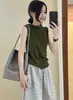 Chaleco de punto para mujer con cuello alto apilado, nueva prenda exterior casual estilo coreano otoño 2026, corte ajustado, top sin mangas para usar en capas