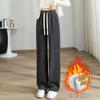 Calças femininas de pernas largas, forradas de lã, emagrecimento de alta aparência, estreitas e retas drapeadas, esfregão, cropped pequenas calças casuais outono e inverno