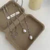 Colar Corrente de Renda Prateada de Alta Qualidade Envolto Corrente Longa de Pérolas Empilhadas para Clavícula Corrente Versátil para Suéter Outono e Inverno