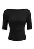 Camiseta de Punto Acanalado de Manga Corta con Cuello Barco Ajustada Casual Básica Ropa Primavera 2026 Cómoda y Casual