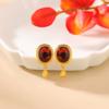 Yuebao Jewelry Pendientes de Plata de Ley S925 Chapados en Oro Ámbar Rojo Geométricos Simples Retro con Forma de Huevo Gota de Agua Pendientes Elegantes de Moda