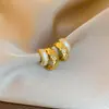 Pendientes de Plata Recubiertos de Oro Real de 18K con Aguja de Plata, Doble Capa de Nácar con Forma de C, Pendientes de Nicho de Alta Gama, Modernos y Sencillos, Elegantes Accesorios para Orejas