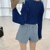 Shorts de Mezclilla de Pierna Ancha para Mujer, Diseño Versátil Coreano de Nicho con Botones Irregulares, Pantalones de Cintura Alta de Corte A que Hacen que las Piernas Parezcan Más Largas