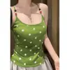 2619 Camisola Vintage de Bolinhas para Mulheres, Alças Finas Coloridas com Contas, Costas Cruzadas Bonitas, Caimento Justo, Top Base para Usar por Baixo