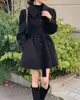 Elegante abrigo de lana de estilo francés, de un solo botón, con cinturón en la cintura, adelgazante, de longitud media