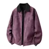 Chaqueta de béisbol de alta gama para hombre, estilo granero, color morado, con solapas, transfronteriza, chaqueta de cuero tie-dye elegante para hombre