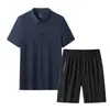Camiseta de Manga Corta para Papá de Mediana Edad Traje de Hombre Sin Marcas Seda de Hielo Secado Rápido Camisa Polo Deportiva Casual Padre Verano Dos Piezas
