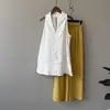 Camisa sin mangas de lino-Tencel con cuello en V, simple, transpirable y holgada para mujer, chaleco de verano delgado 82316