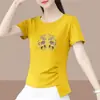 2026 Nuevo Modelo Camiseta de Manga Corta para Mujer de Comercio Exterior, Corte Holgado, Tallas Grandes, Adelgazante, Cubre Vientre, Top Estampado de Media Manga