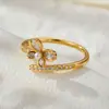 Anillo Abierto de Mariposa Suave y Delicado, Aleación de Cobre con Baño de Oro Real, Circonita Microincrustada, Anillo Versátil y Ajustable