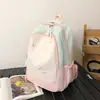 Nueva mochila de color block estilo universitario transfronteriza, bolsa escolar de gran capacidad para estudiantes de secundaria y preparatoria, mochila ligera casual para viajes