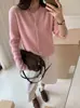 Cárdigan de punto 100% lana pura para mujer, primavera y otoño, cuello redondo, manga larga, abrigo suéter versátil, suéter de lana acanalado de color liso