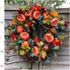 Guirlanda de Eucalipto e Abóbora de Outono para Halloween Decorativa Pendurada na Porta de Armário Folha de Bordo Abóbora Rattan