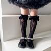 Calcetines de Tubo para Niñas Lolita Calcetines para Piernas Pequeñas Lazo de Encaje Verano Malla Calada Transpirable Calcetines Altos