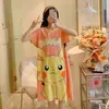 Camisón para Mujer Verano 2025 Nuevo Camisón de Largo Medio Ropa para el Hogar Pijama de Estudiante de Dibujos Animados Estilo Coreano para Vestir