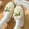 Pantuflas de felpa con lazo para mujer, pantuflas de interior para otoño e invierno, con suela gruesa, forro polar, cálidas y lindas