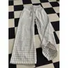 Pantalones Anchos de Pierna Caída Estilo Perezoso Nuevo de Verano cleanfit Retro Americano Casual Cuadros Micro-Campana Largos
