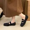 Zapatos de Verano para el Trabajo Estilo Retro Francés Zapatos Bajos Individuales Mary Janes Mujer Suela Plana Ballet Punta Redonda Lazo
