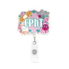 Porta-crachá retrátil divertido de enfermeira para uso transfronteiriço com glitter, pingente de acrílico, porta-cartão de identificação, vermelho tijolo