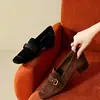 Zapatos de Moda Loafers de Velour Mate Súper Suave para Primavera/Otoño 2026 con Hebilla Cuadrada Punta Cuadrada Tacón Bajo Grueso Slip-on Estilo Perezoso
