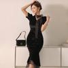 Vestido elegante de estilo coreano con escote en V, encaje y cola de pez, para mujer, 2024