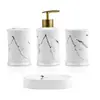 Kit de Baño Cerámico con Relieve Geométrico 3D Dispensador de Jabón de Cerámica Blanca Personalizado para Exportación Botella de Loción Taza Jabonera