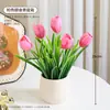 Flor Artificial Tulipán Minimalista de Lujo Ligero en Maceta Adorno Decorativo Moderno para Sala de Estar Mueble de TV Flor Artificial Maceta con Planta Verde