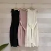 Primavera 2026 Nuevo Estilo Vestido Largo Versátil Elegante con Cordones para Ceñir la Cintura Estilo Coreano Casual Ropa de Trabajo Vestido Chaleco sin Mangas para Mujer
