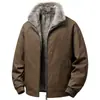Jaqueta Masculina de Algodão Outono e Inverno Plus Veludo Espessada Roupa de Trabalho Gola Alta Versão com Zíper Pessoas de Meia-Idade e Jovens Jaqueta Integrada de Lona Lavada com Pelúcia