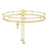 Accesorios de moda europeos y americanos para el pie tobillera de doble capa con mariposa incrustada de diamantes 26 letras cadena de tobillo simple de cadena de cuentas redondas pequeñas