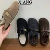 Sapatos de Lã de Ovelha Cobertura Total Estilo Birkenstock para Mulheres com Velcro, Sapatos Mary Jane, Forrados com Lã, Espessos, Sapatos Quentes de Algodão, Sapatos de Lã de Cordeiro