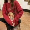 Suéter Vermelho de Rena de Natal Feminino 2026 Outono Inverno Roupa Externa Estilo Solto Preguiçoso Versão Coreana Tricô Roupa Feminina