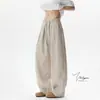 Pantalones Casuales de Lino Imitación Desestructurados con Pliegues V37 para Hombre, Pantalones Anchos de Verano Estilo Japonés Urbano Relajado para el Trabajo