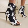 Botines de Verano Lácteos con Tira Hueca de Malla Tacón Delgado Tacón Alto Zapatos de Baile Sandalias de Punta Peat X2301004