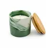 Vela perfumada de cerâmica com padrão de mármore e tampa de madeira, fragrância de cera de soja, presente para casa transfronteiriço, suporta personalização OEM