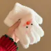 [Muñeco de Nieve Blanco] Guantes de Punto con Lazo de Peluche para Mujer en Invierno Forrados de Felpa para Calentar y Resistentes al Frío para Estudiantes que Andan en Bicicleta