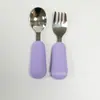 Popular Set de Tenedor y Cuchara Antideslizante de Acero Inoxidable de Grado Alimenticio para Alimentación de Bebés y Entrenamiento de Comida Complementaria para Niños de Amazon