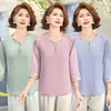 Moda Veraniega para Mujeres de Mediana Edad y Mayores, Camisetas Elegantes de Manga Tres Cuartos, Pulóver Chic de Gasa Estilo Mamá, Ropa para Mujeres de Mediana Edad