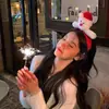 Diadema Linda de Reno Navideño Muñeca Cornamentas de Mujer Sello para el Cabello Diadema para Lavarse la Cara Accesorios Peludos Otoño e Invierno Tocado