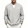 Camiseta Pulôver Casual Masculina de Manga Longa com Gola Redonda Texturizada, Estilo Europeu e Americano 2026, Caimento Solto, Falso Duas Peças