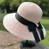 Chapéu de Verão Feminino Estilo Coreano Laço Fita Chapéu de Pescador Praia Chapéu de Sol Moderno para Férias ao Ar Livre Proteção Solar Chapéu de Palha