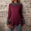 Blusas para Mujer Estilo Europeo y Americano de Amazon, Tejido de Punto Patchwork de Color Contrastante Estilo Coreano, Suéter Versátil de Cuello Alto Medio para Mujer para Primavera y Otoño