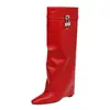 Botas de comércio exterior transfronteiriças com zíper lateral, tamanho 45, botas de cano alto para mulheres, botas longas da moda com bico fino, tamanho 34, sapatos de salto plataforma da moda plus size para mulheres