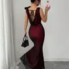 Nuevo Vestido Largo de Verano para Mujer, Elegante, de Malla, Cuello Drapeado, Espalda Descubierta, Lazo Asimétrico en la Cintura, Ceñido