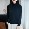Suéter tejido de punto grueso con cuello medio alto 100% algodón puro premium para mujer, jersey holgado, camiseta base cálida versátil de manga larga